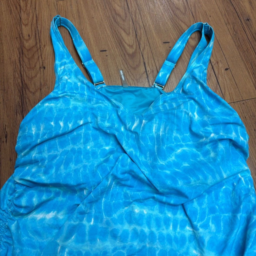 Lands End Blue Tie Dye Tankini Top Adjustable Straps Ruched Sides 18W Women - Picture 4 of 9